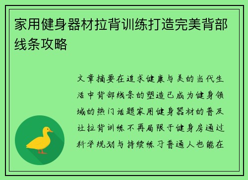 家用健身器材拉背训练打造完美背部线条攻略
